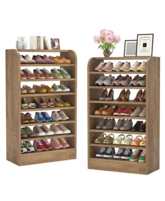 Shoe Rack Set of 2, 8-Tier Tall Shoe Shelf Shoes Storage, Wooden Shoe Storage Cabinet, Wood Color