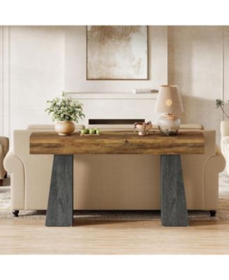 Farmhouse Entryway Table, 63-Inch Long Wooden Sofa Console Table, Rustic Console Behind Couch