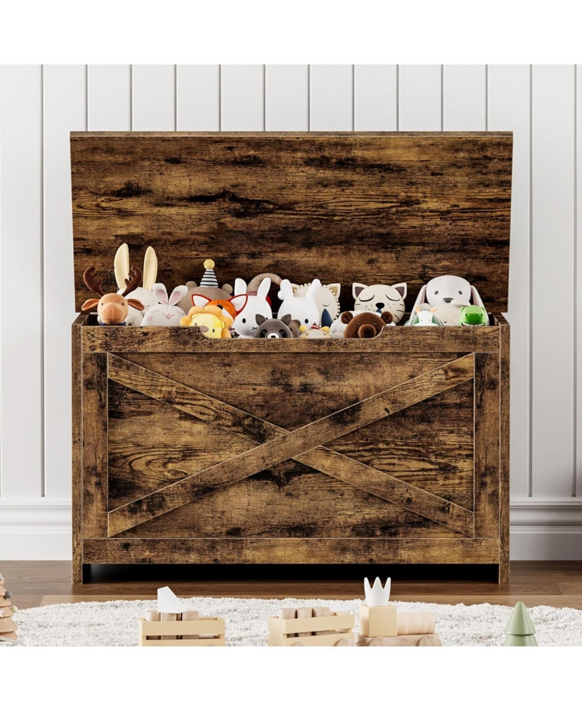 gaomon Wooden Storage Chest, 30"x15.78"x17.7", Safety Hinge Toy Box, Large Storage Bench for Entryway, Bedroom & Living Room