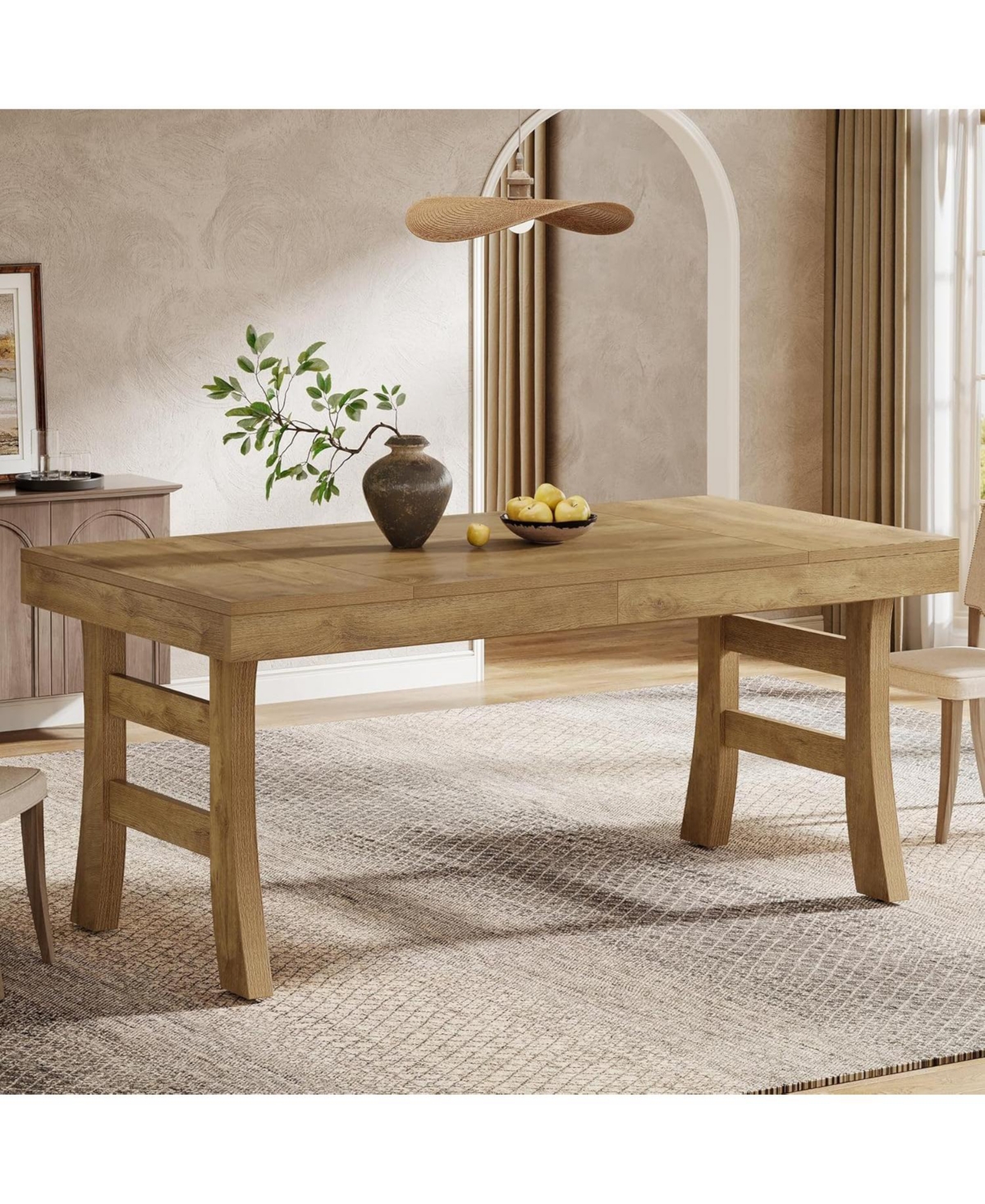 Tribesigns 63-Inch Dining Table for 4-6 People, Farmhouse Rectangular Large Kitchen Dinner Eating Table, Light Brown