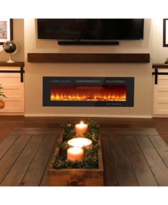 40" Wall Mounted/Recessed Electric Fireplace, 12 Flame Colors, Remote Control, 750/1500W, Log & Crystal