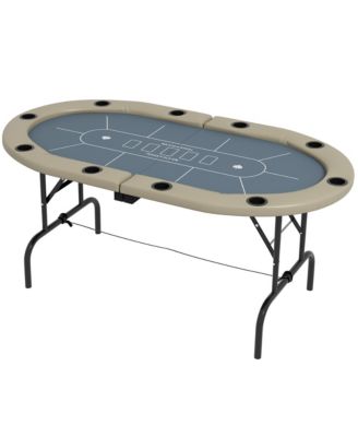 70" Oval Foldable Poker Table with Cup Holders – Seats 10 Players, Casino Layout