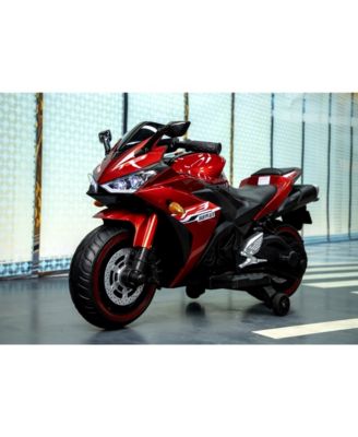 Red 12 V Kids Motorcycle for  3-8 Years Kids, Kids Ride On Toy with Training Wheels, Manual Throttle, Drive By Hand and Lighting Wheels