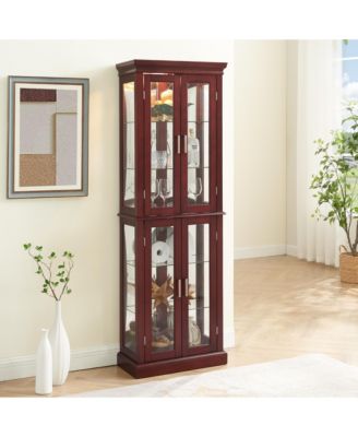 Transitional Display Cabinet with Adjustable Shelves Internal Lighting and Mirrored Back Panel