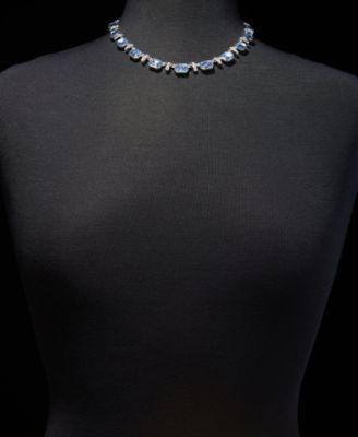 Pav&eacute; Bar & Emerald-Cut Stone Collar Necklace, 16" + 3" extender