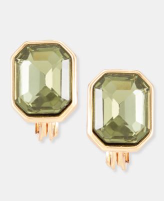 Emerald-Cut Stone Clip-On Button Earrings