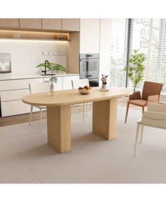 Oval Farmhouse Dining Table, 62.9 Inch, Natural Finish