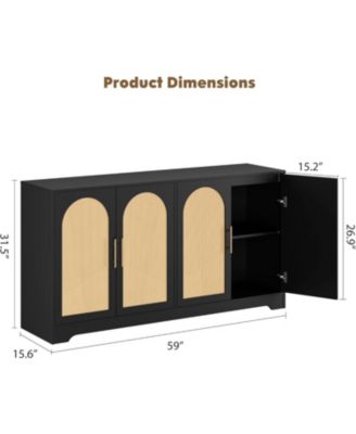 59” Sideboard Buffet Cabinet - Large Credenza Storage with 4 Rattan Doors, Modern Console Table Accent Coffee Bar Cabinet