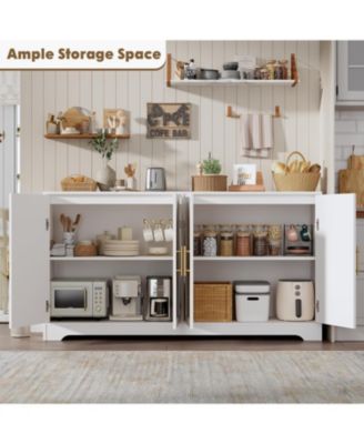 59” Sideboard Buffet Cabinet - Large Credenza Storage with 4 Rattan Doors, Modern Console Table Accent Coffee Bar Cabinet