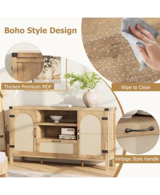 47.2" Rattan Sideboard Buffet Cabinet with Storage, Farmhouse Kitchen Buffet Cabinet with Drawer