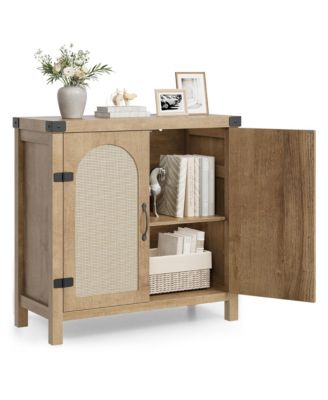 Rattan Sideboard Buffet Cabinets with Storage, Farmhouse Kitchen Accent Storage Cabinet
