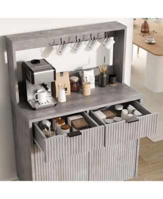 Fluted Sideboard Buffet Cabinet with Storage, Modern Coffee Bar Cabinet with 2 Drawers & Adjustable Shelves