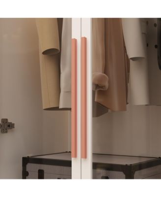 47 Inch W Glass Doors Armoires Metal Frame Wardwore with LED Lights, Hanging Rod (74.8 in. H x 19.2 in. D