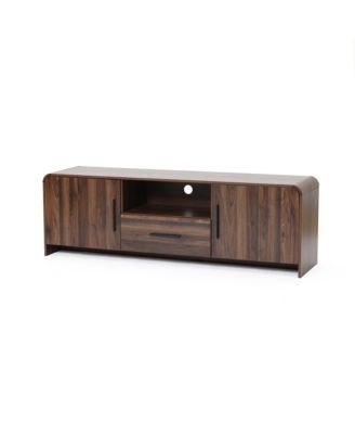 Mid-Century Walnut Finish 2-Door 1-Drawer TV Console, Engineered Wood Entertainment Stand with Storage