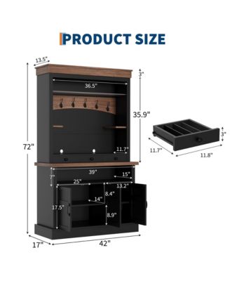 Coffee Bar Cabinet with LED Light, 72" Tall Farmhouse Coffee Bar Hutch with Storage, Sideboard Buffet Cabinet