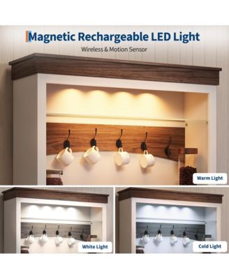 Coffee Bar Cabinet with LED Light, 72" Tall Farmhouse Coffee Bar Hutch with Storage, Sideboard Buffet Cabinet