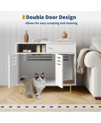 Cat Litter Box Enclosure, Hidden Litter Box Furniture with 2 Storage Compartments