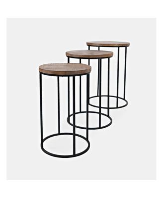Warner Round Modern Rustic Solid Wood and Metal Nesting End Tables - Set of 3