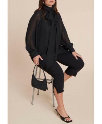 Women's Sheer Neck Tie Blouse