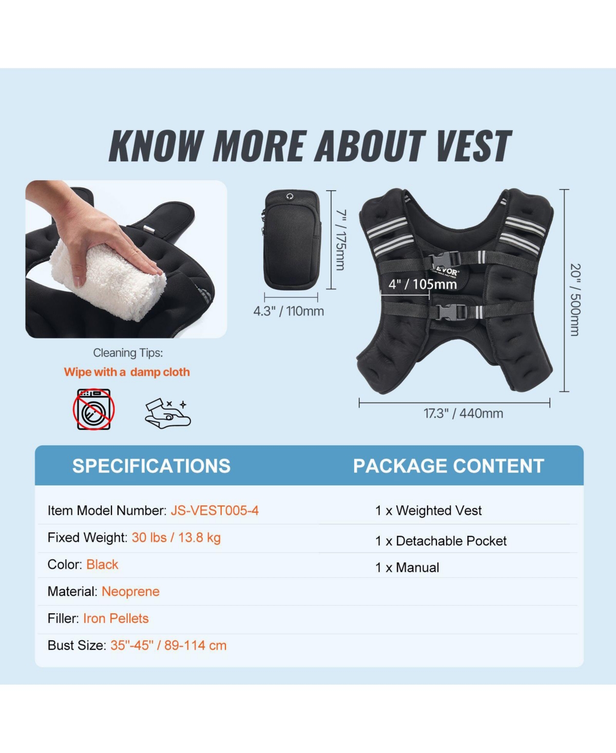 Sugfit Weighted Vest 30 Lb Adjustable Fitness Vest with Reflective Strips