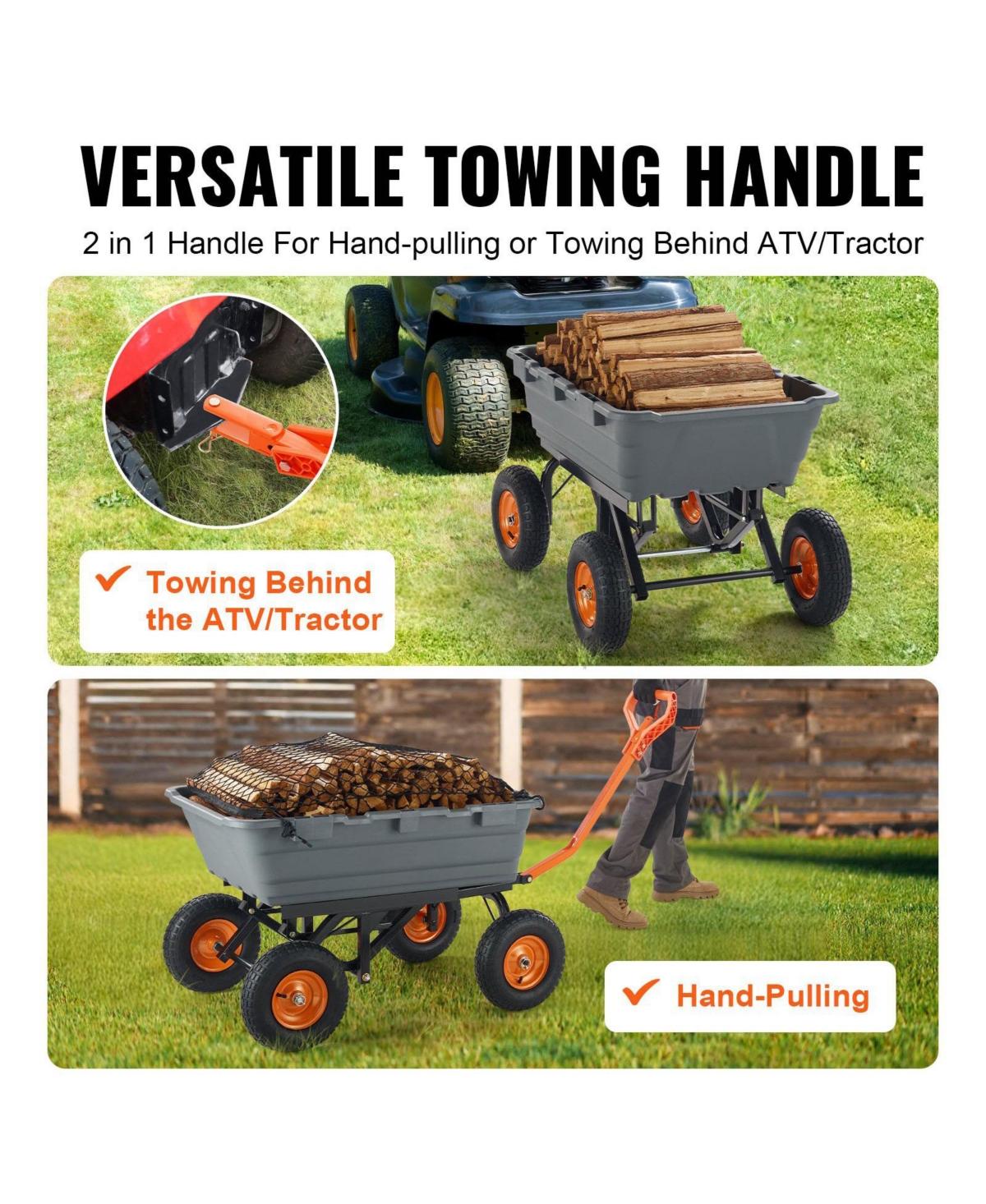 Sugfit Heavy-Duty Dump Cart with 1500 lbs Capacity & Large Wheels