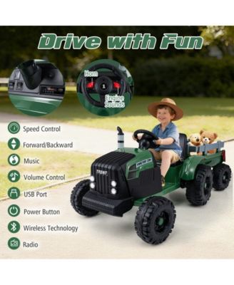 24V Kids Ride On Tractor with Detachable Trailer