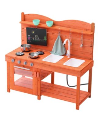 Wooden Outdoor Mud Kitchen for Kids with Sink Stove and Pots