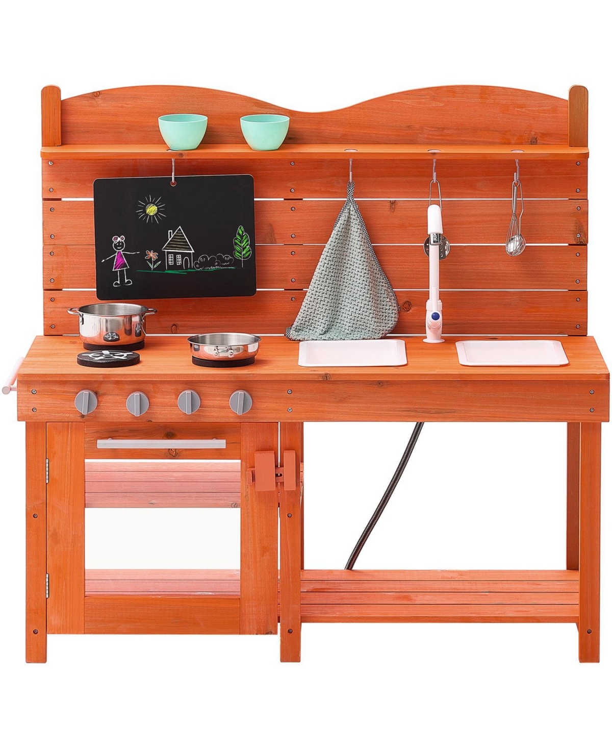 Hongge Wooden Outdoor Mud Kitchen for Kids with Sink Stove and Pots