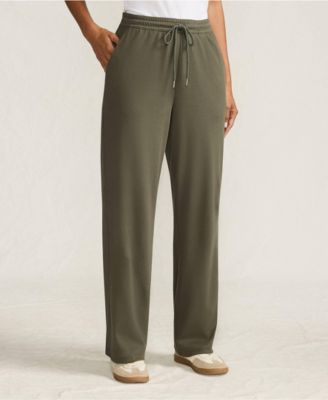 Women's Petite Sport Knit High Rise Pull On Relaxed Straight Leg Pants