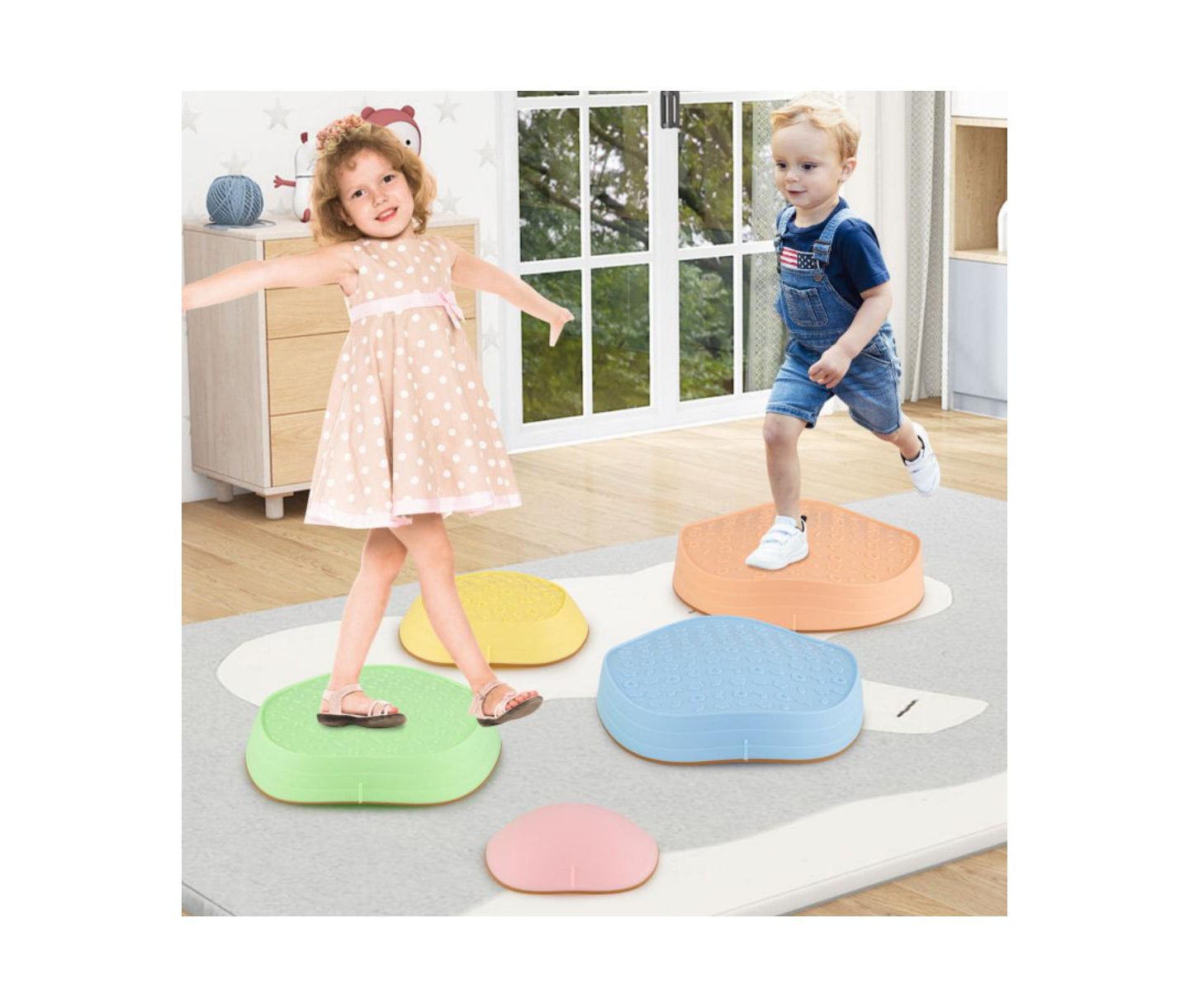 Детские игрушки HONGGE Stackable Non-Slip Kids Stepping Stones, 5-Piece Set, Ages 3+, цвет: Синий — фото 7