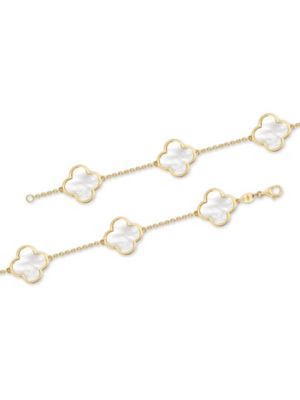 Mother of Pearl Clover Bracelets in 14K Gold, 7.5 in, approx. 5.6 grams.