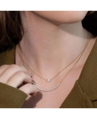 18K Gold Plated Sterling Silver Perfect Pearl Pair Necklace Set Holiday Gift Idea