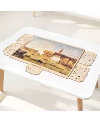 2000-Piece Rotating Puzzle Board with 5 Drawers and Cover, 40x29 in Portable Wooden Jigsaw Table for Adults