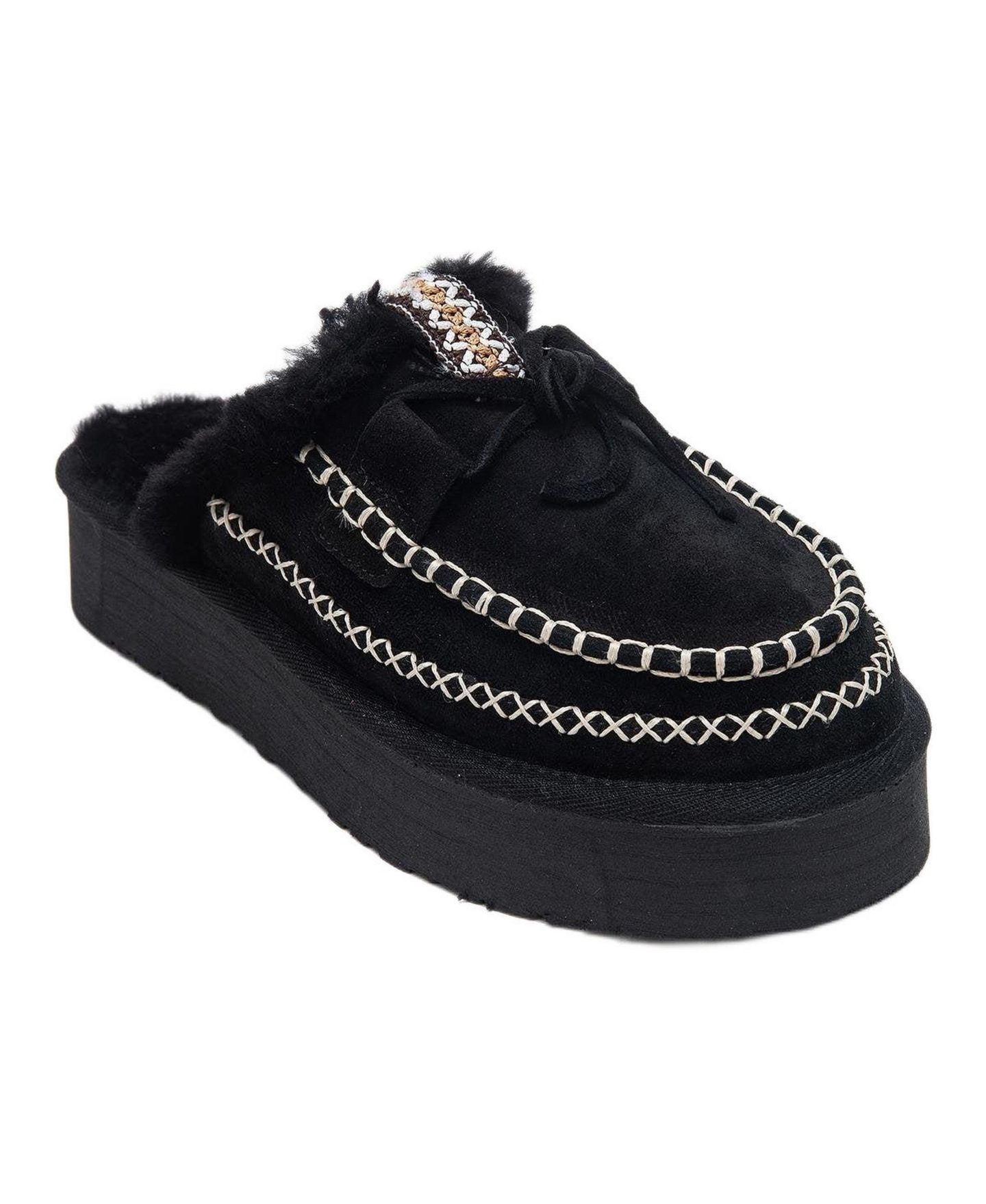 Женские тапочки Forever & Always Shoes Yalina Leather Platform Moccasin Slippers, цвет: Чёрный замшевый кожаный — фото 1
