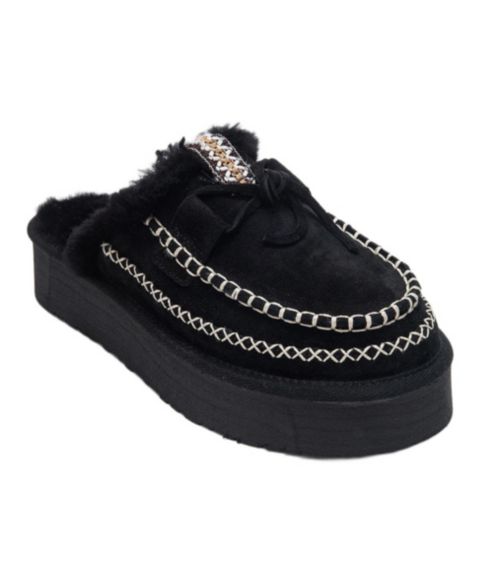 Женские тапочки Forever & Always Shoes Yalina Leather Platform Moccasin Slippers, цвет: Чёрный замшевый кожаный