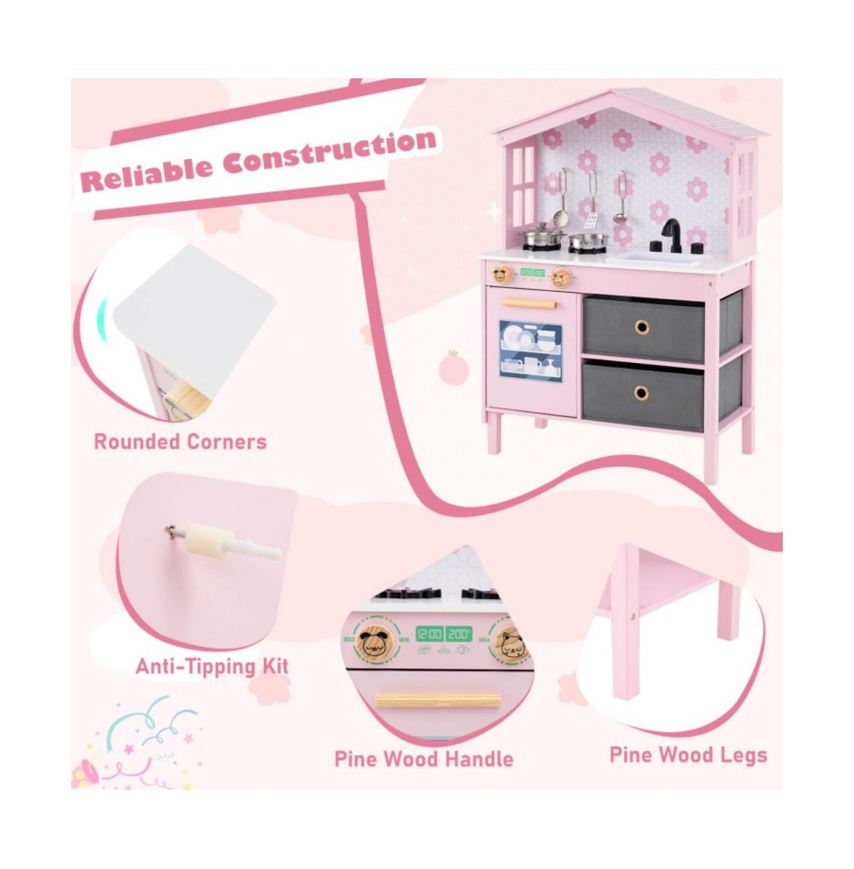 Hongge Kids Play Kitchen with Dual Stoves and Turning Knobs