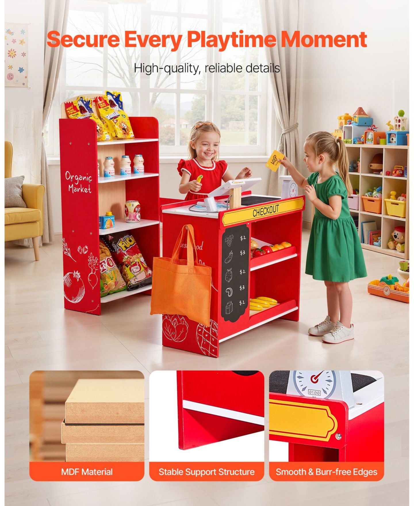 Детский игровой набор HONGGE Grocery Store Conveyor Belt 35-Piece Playset, Ages 3+, цвет: Красный — фото 10