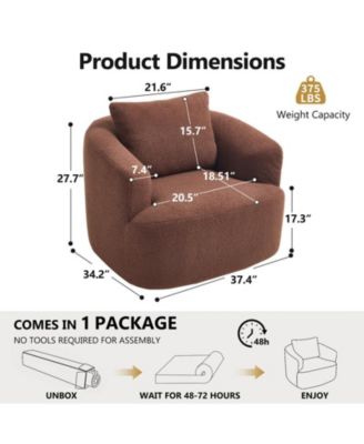 360°Swivel Round Upholstered Comfy Chair With One Soft Pillow High-Resilience Sponge Single Sofa