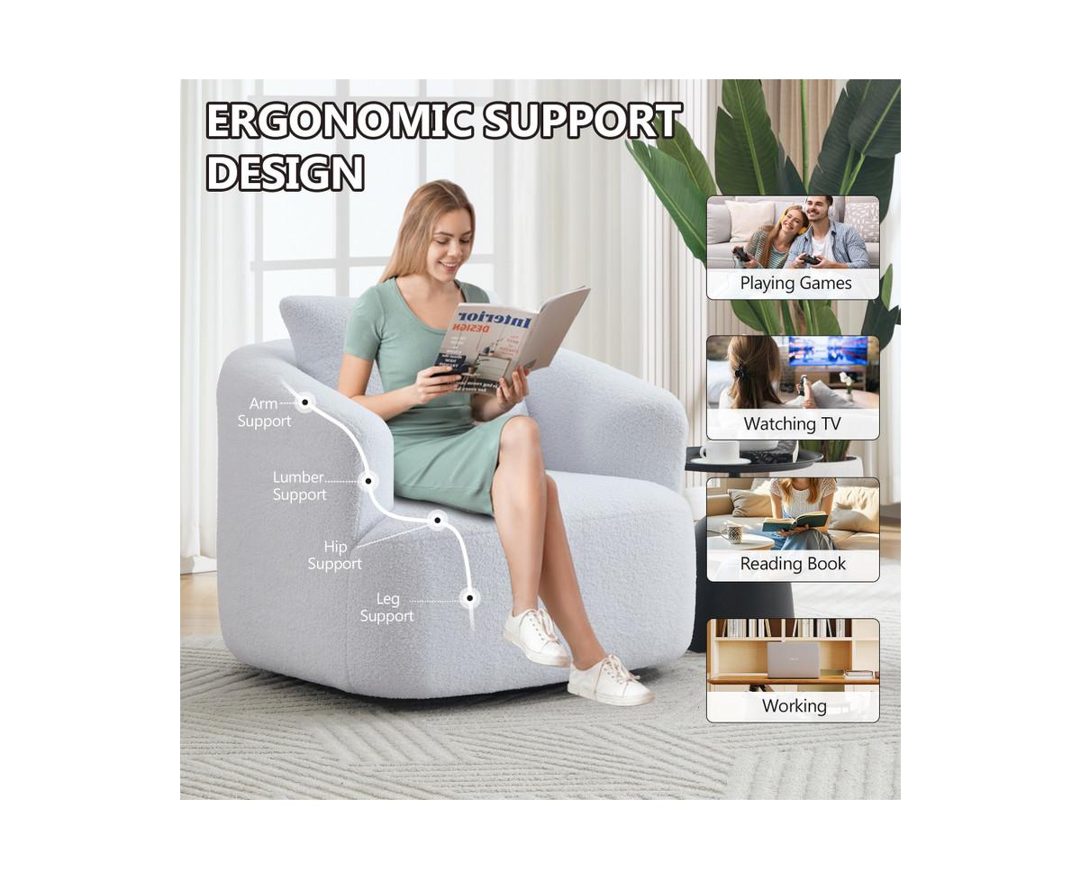 Sumyeg 360°Swivel Round Upholstered Comfy Chair With One Soft Pillow High-Resilience Sponge Single Sofa