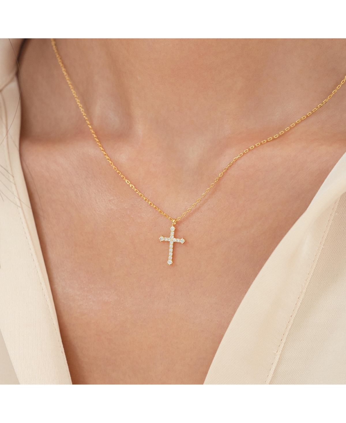 Bearfruit Jewelry 14k Gold Plated Lisette Crystal Cross Necklace Holiday Gift Guide