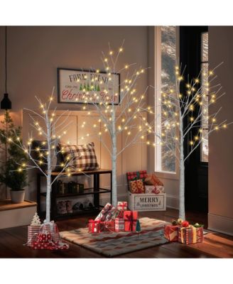 Set of Lighted Birch Tree with Warm White Lights Christmas Tree for Decoration
