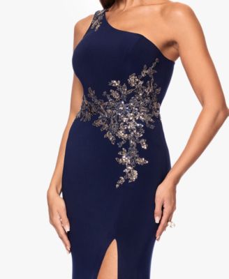 Petite One-Shoulder Applique Ball Gown