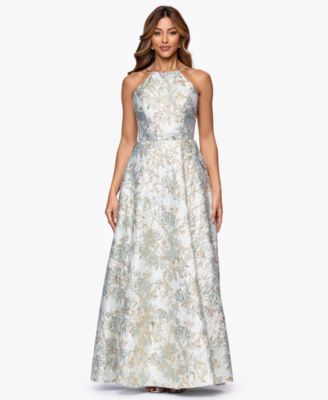 Petite Long Brocade Halter Neck Ball Gown