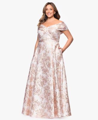 Plus Size Off-The-Shoulder Brocade Ball Gown