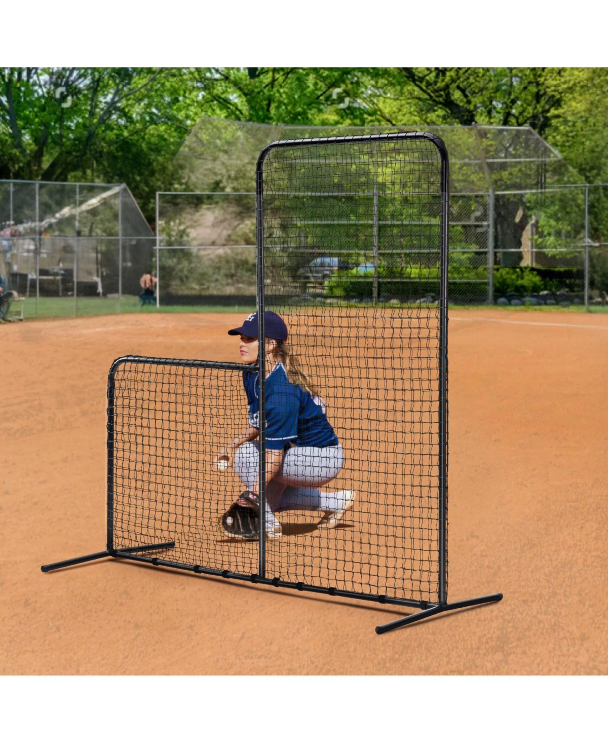 Mecale L-Screen Baseball Net, 7x7 ft Safety Pitching Screen with Carry Bag and Stakes, Heavy-Duty Batting Cage Protection Net