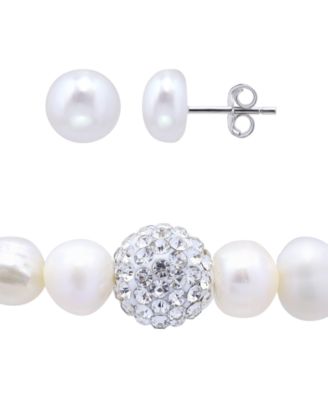 Freshwater Pearl Stretch Bracelet and Stud Earrings Set