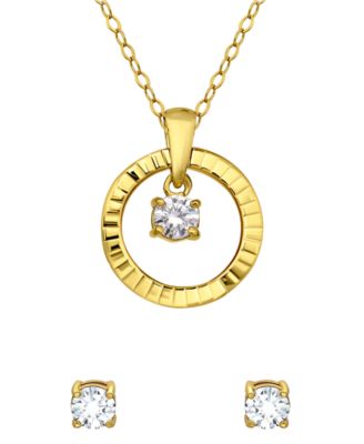 2-Pc. Cubic Zirconia (1-1/5 ct. t.w.) Open Circle Pendant Necklace and Stud Earrings Set