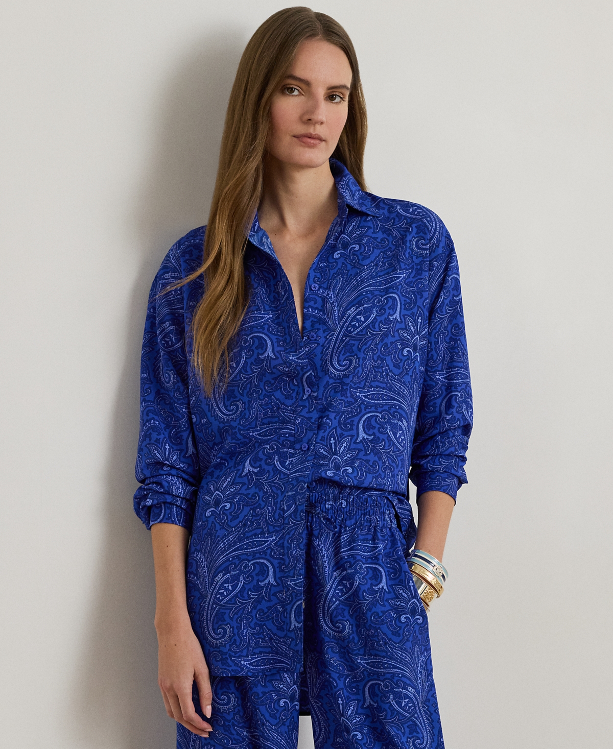 Lauren Ralph Petite Long-Sleeve Paisley Crepe Shirt