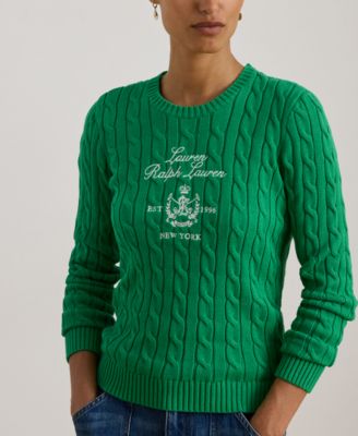 Petite Embroidered-Crest Crew Neck Sweater