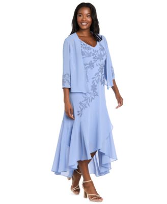 Petite Georgette Tea-Length V-Neck Dress with Removable Jacket